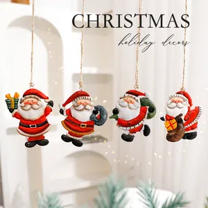 Lot de 4 ornements de Noël vintage en fer représentant le Père Noël à suspendre
