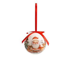 Bola de Navidad decorativa con Papá Noel y reno que incluye un lazo rojo elegante