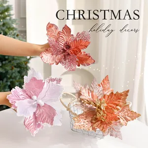 Glitzer Pailletten Künstliche Weihnachtssterne Blumen Weihnachtsbaumschmuck Für Feiertage Haus Party Dekoration Rosa