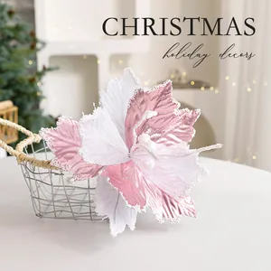 Rosa und weiße Pailletten-Samt-Weihnachtsblume für Weihnachtsbaum-Hausdekoration