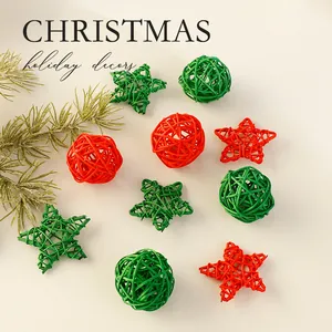Gewebter Rattan Weihnachtsschmuck Sternform Herz Hohlkugel Anhänger Natur Rustikal Feiertag Party Heimtextilien Hängende Dekorationen