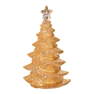 Elegante adorno de árbol de Navidad con purpurina dorada y una estrella superior
