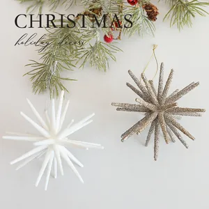 Champagne and white glitter starburst Christmas tree hanging ornaments for holiday decor