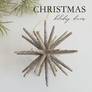 Elegant champagne gold glitter starburst Christmas tree ornament for holiday decor