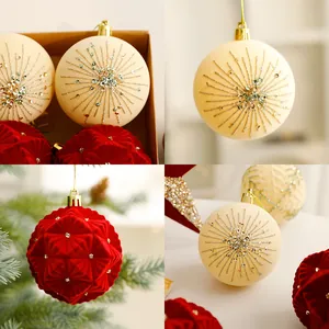 Elegant flocking Christmas ball ornaments with glitter details for festive home decoration