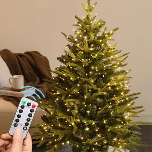 Warm white LED Christmas string lights on tree with multi-mode functional remote control