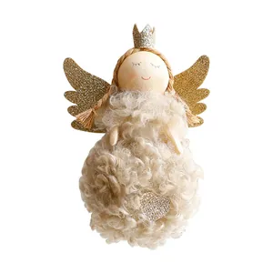Adorable plush Christmas angel doll ornament with golden glittery wings and crown