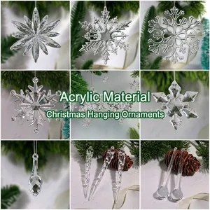 Duidelijke Acryl Sneeuwvlok Ijspegel Kerstboom Hangende Ornamenten Kristallen Look Bruiloft Feest Achtergrond Props Festival Decor