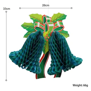 Campane natalizie pendenti in carta a nido d'ape verde, dimensioni 26x33cm, 66g