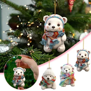 Adorno de Árbol de Navidad Lindo Colgante de Acrílico de Oso Polar Decoración de Regalo de Fiesta de Navidad para Bolso
