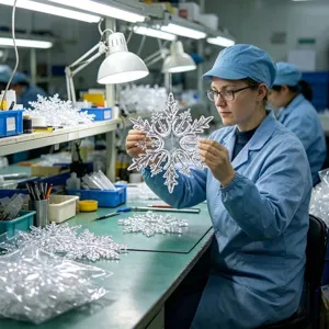 Transparente Acryl Schneeflocken Ornamente für Weihnachtsbaumschmuck in Fabrik