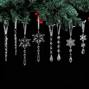 Klar Weihnachten Schneeflocke Eiszapfen Ornamente Set Acryl Kunststoff Eiskegel Anhänger Hängende Dekorationen Für Baum Party