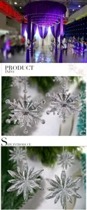 Dettaglio di fiocchi di neve e stelle in acrilico trasparente per decori natalizi
