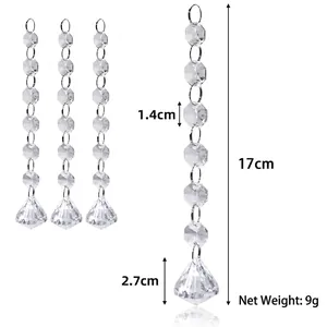 Dimensiones detalladas de cadena de cuentas octogonales de cristal con colgante
