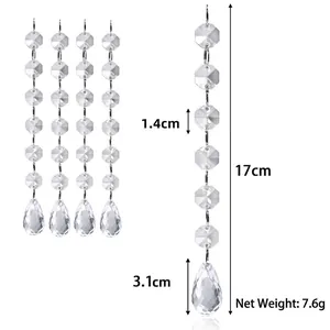 Detalle de las medidas de la cadena de cuentas de cristal con colgante de gota