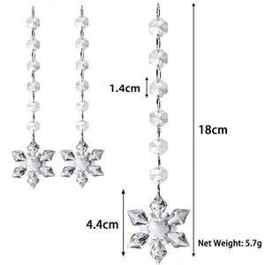 Adorno de copo de nieve de cristal con cadena de cuentas de 18cm