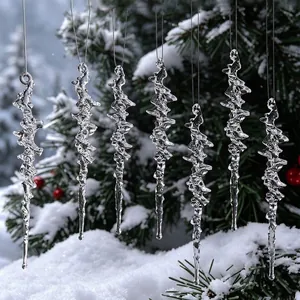 Addobbi Natalizi da Appendere in Acrilico Trasparente Ghiaccioli Simulati Fiocchi di Neve Diamanti Goccia d'Acqua Decorazione Festa
