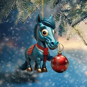 Blaues Cartoon-Pferd Weihnachtsbaum-Hänger mit roter Kugel für festliche Dekoration