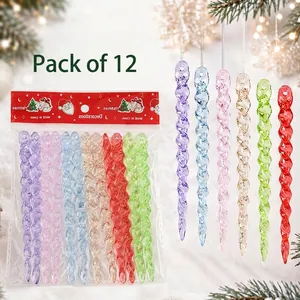 12er-Pack bunte gedrehte Acryl-Eiszapfen-Anhänger für Weihnachtsbaum DIY Deko