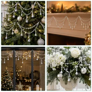 Transparente Acrylkristallperlenkette für den Weihnachtsbaum und Hochzeitsdeko mit Kristallanhängern