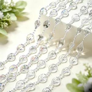 Clear acrylic bead chain with leaf-shaped crystal-like drops for wedding decor