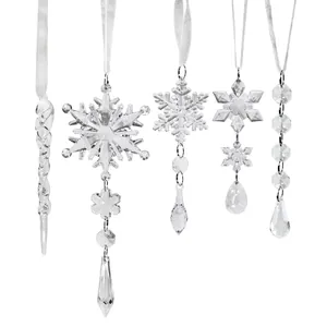 Crystal Christmas snowflake ornaments with ribbons for wedding and holiday decor