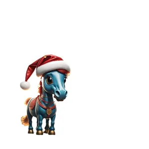 Süßer blauer Zeichentrick-Pferd mit Weihnachtsmütze Acryl-Christbaumschmuck Anhänger