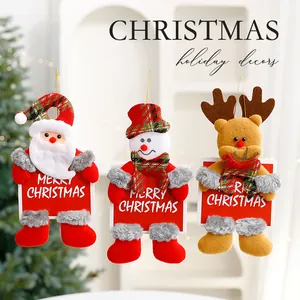 Set of 3 plush Christmas doll hanging ornaments featuring Santa, snowman and reindeer