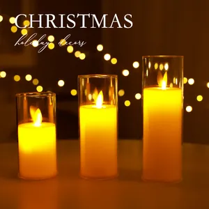 Elegante set di 3 candele elettroniche a LED in vetro con fiamma gialla calda e accogliente