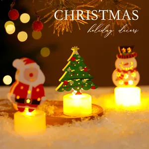 Bougies LED de Noël avec Père Noël, sapin et bonhomme de neige pour décor festif maison.