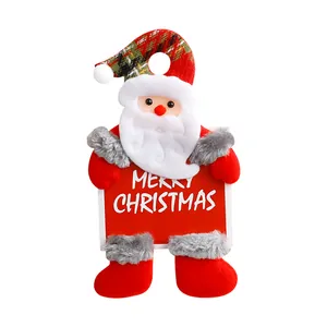 Plush Santa Claus hanging ornament with Merry Christmas sign for festive holiday decoration