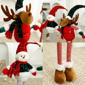 Festive telescopic Christmas dolls including reindeer and snowman plush holiday ornaments.