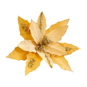 Glittery champagne gold artificial poinsettia flower for Christmas tree decoration
