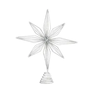 Silver glittery eight-pointed star Christmas tree topper holiday ornament decoration
