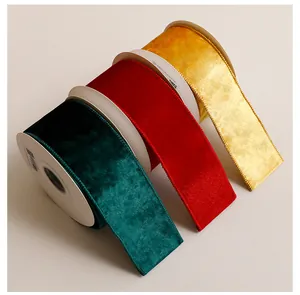 Cintas de terciopelo navideñas en verde, rojo y dorado para manualidades DIY