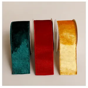 Set de cintas de terciopelo navideñas en verde rojo y dorado para manualidades y regalos