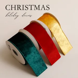 Premium green, red and gold velvet ribbon rolls for Christmas DIY crafts and holiday decor