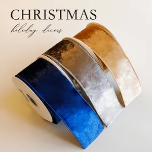 Premium DIY velvet ribbons for Christmas holiday decors in blue, silver, and gold