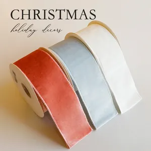 Premium Christmas velvet ribbons in terracotta, blue and cream for DIY holiday decor crafts