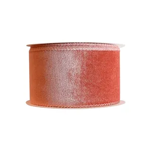 Cinta de terciopelo terracota de lujo para manualidades navideñas y envolver regalos.