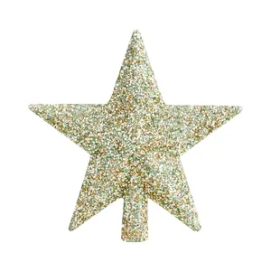 Elegant sparkling champagne gold and green glitter Christmas star tree topper ornament