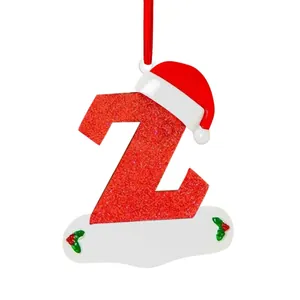 Sparkling red glitter letter Z Christmas tree ornament with a cute 3D Santa hat design