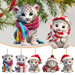 Set di ciondoli in acrilico con cucciolo di leopardo e vari abiti festivi per le vacanze invernali