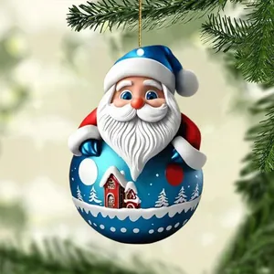 Acrylic Christmas Santa Claus Flat Hanging Ornament 3D Visual Effect For Xmas Tree Party Home Holiday Decoration Gift