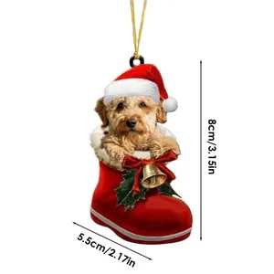 Detailed dimensions of the cute dog in a stocking acrylic Christmas ornament pendant