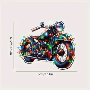 Detailed view of vintage motorcycle Christmas ornament with dimensions 8cm by 6.6cm