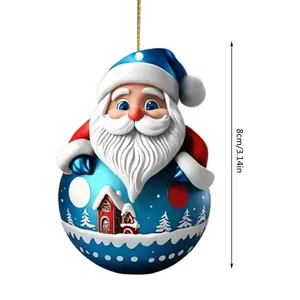 Detailed view of the 8cm Santa Claus flat acrylic ornament for Christmas tree decor