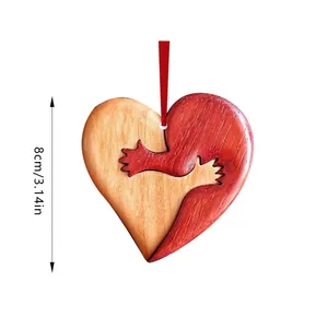 Valentijn hartvormig ornament met knuffelende handen, decoratieve acryl hanger van 8 cm