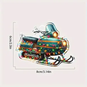 Retro vintage snowmobile Christmas tree ornament pendant with 8x6cm dimension details