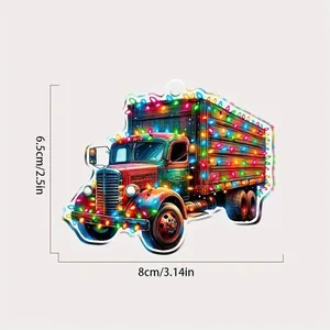 Detailed size view of retro Christmas truck hanging ornament for farmhouse tree decor